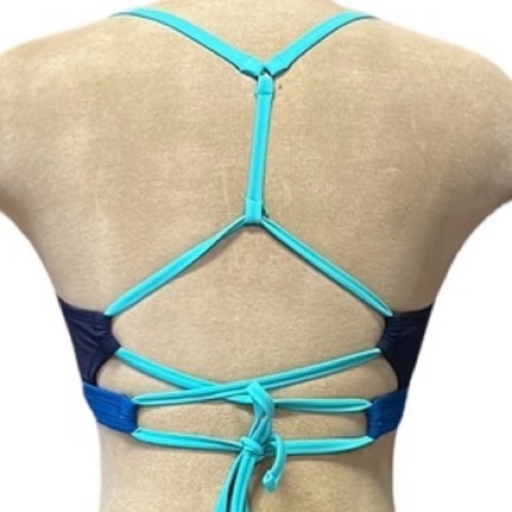 Title Nine Bikini Swim Top Blue Color Block 32C S Small